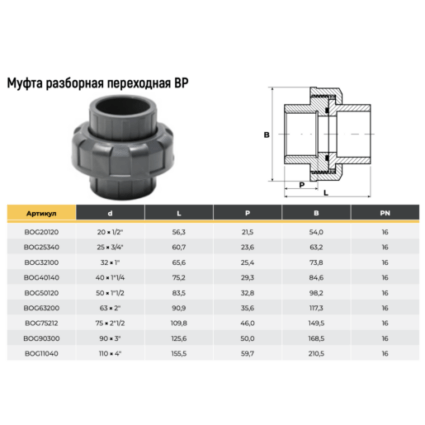 Муфта разборная переходная ВР AQUAVIVA, Россия — изображение 2