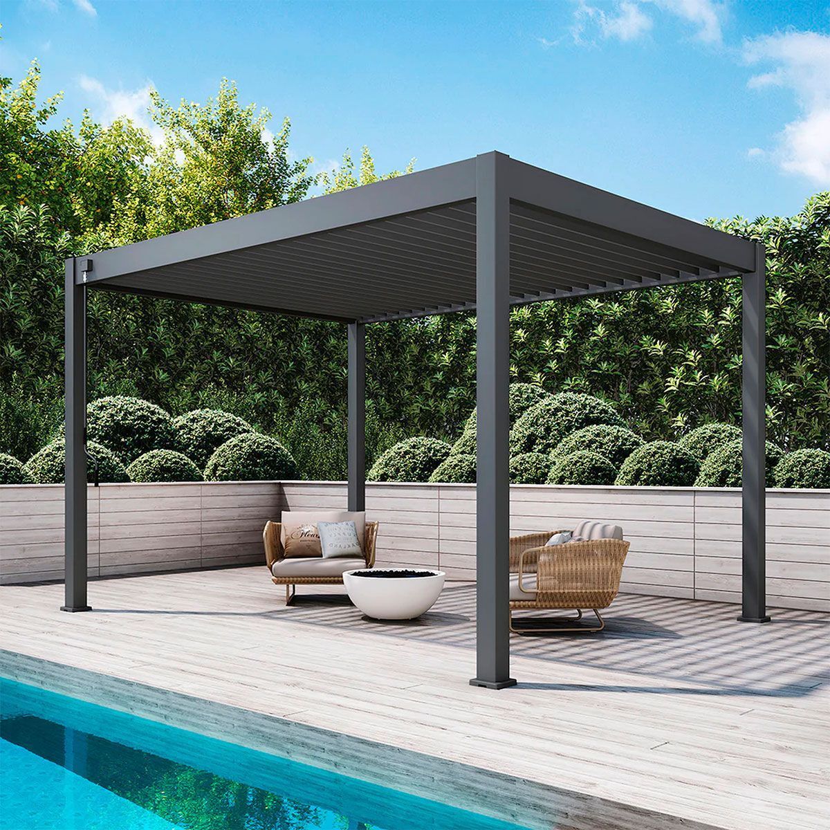 Пергола Aquaviva Модерн с креплением к стене (ламели с электропр.) 6X3м RAL 9016 (Белая)